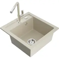 Mexen Vito 1-Becken-Granit-Spüle mit Mischbatterie Flora, Beige - 6503-69-670401-09