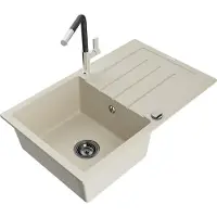 Mexen Bruno 1 Becken-Granitspüle mit Abtropffläche und Mischbatterie Flora, Beige - 6513-69-670401-07-B