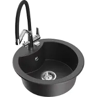 Mexen Diego 1-Becken-Granitspüle mit Mischbatterie Duo, Schwarz gesprenkelt - 6512-76-671701-07