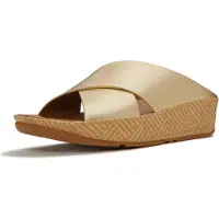 Original Brands FitFlop Lulu Lux Graphic-Weave Leather Cross Slides GOLD 42