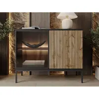 GRAINGOLD Kommode Deo - Kommode mit Türen - Sideboard, TV-Kommode, LED-Beleuchtung, Kommode mit Glas - Kommode Graphit, Eiche Wotan