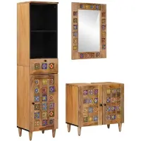 vidaXL Badezimmermöbel-Set mit Schubladen 3 pcs Natur Massivholz Mango