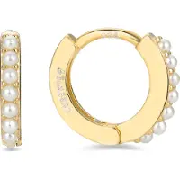 Luxenter Sterling Silber 925 Ohrringe mit weißer Perle in 18K Gelbgold - Leofcar