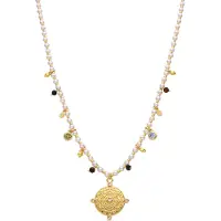Luxenter Halskette aus 925er Sterling Silber und 18k Gold mit weißen Perlen - Thydo