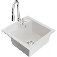 Mexen Vito 1-Becken-Granit-Spüle mit Mischbatterie Savita, Weiß - 6503-20-672601-00