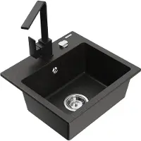Mexen Milo 1-Becken-Granit-Spüle mit Mischbatterie Rita, Schwarz/Gold metallisch - 6505-75-670300-70