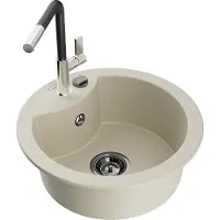 Mexen Diego 1-Becken-Granitspüle mit Mischbatterie Flora, Beige - 6512-69-670401-07-B