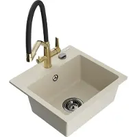 Mexen Milo 1-Becken-Granitspüle mit Mischbatterie Duo, Beige - 6505-69-671701-57-B