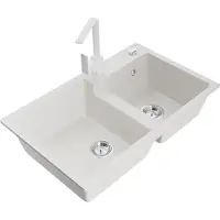 Mexen Tomas 2-Becken-Granitspüle mit Mischbatterie Rita, Weiß - 6516-20-670300-20