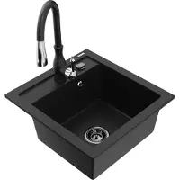 Mexen Vito 1-Becken-Granit-Spüle mit Mischbatterie Savita, Schwarz - 6503-77-672601-70-B