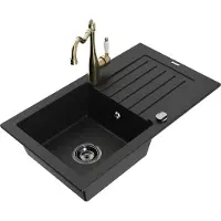 Mexen Pablo 1 Becken-Granitspüle mit Abtropffläche und Mischbatterie Carla, Schwarz - 6510-77-670700-50-B