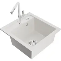 Mexen Vito 1-Becken-Granit-Spüle mit Mischbatterie Flora, Weiß - 6503-20-670401-02