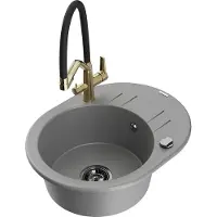 Mexen Kevin 1-Becken-Granitspüle mit Mischbatterie Duo, Grau - 6517-71-671701-57-B