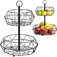 By Lille Vilde Koszyk GEOMETRYCZNY, metalowy, na owoce, warzywa, CZARNY, kosz, patera, miska, 2-poziomowy