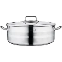 Korkmaz Astra2 Low Casserole 30 x 11 cm - 7,5 L, Edelstahl-Kochtopf mit Deckel