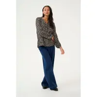 Kaffe Langarm-Bluse Loose fit Black/Elephant Graphic lines black