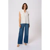 Kaffe Blusentop "Damen Ärmellose Bluse KAliany", Damen, Gr. 44, weiß (chalk), Obermaterial: 80% Viskose CV. 20% Nylon NY., Blusen Blusentop