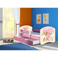 ACMA Jugendbett Kinderbett Junior-Bett Komplett-Set mit Matratze Lattenrost und Rausfallschutz Rosa 12 Welpen 160x80 + Bettkasten