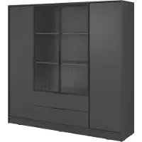 3Xeliving Moderner Schrank in Graphit mit Glastüren - Maße: 206 x 200 x 51 cm - Stilvolles und Praktisches Design