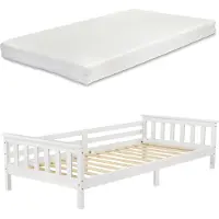 En.casa Kinderbett Nuuk mit Kaltschaummatratze 90x200 cm Jugendbett mit Stauraum und Lattenrost Kojenbett Kiefernholz Sperrholz Weiß