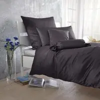 BETTWARENSHOP Uni Mako-Satin Bettwäsche anthrazit Kissenbezug einzeln 80x80 cm - schwarz