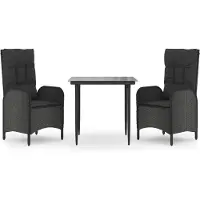 vidaXL 3-tlg. Garten-Essgruppe mit Kissen Schwarz Poly Rattan