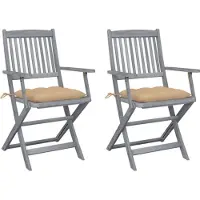 vidaXL Klappbare Gartenstühle 2 Stk. mit Kissen Massivholz Akazie