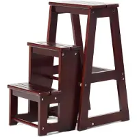 Costway Chair Conductor Leiter Stuhl Kopf Guide Trittstuhl Step Wicker Foldable 3 Steps Brown