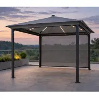 Leco Solar-Pavillon "Zoey" mit LED-Beleuchtung und Gittergewebe-Rollos lichtgrau 300 x 300 x 261 cm (L x B x H)