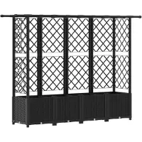 vidaXL Hochbeet mit Rankgitter und Dach Schwarz 202 x 40 x 136 cm PP