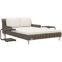 Furnicato Doppelte Sonnenliege Gartenbett 200 X 132 Cm Braunes Rattan Cremeweiße Kissen