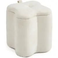 Idea New Garden Srl Pouf aus glitzerndem Samt in Kleeblattform mit Griff – originelles, elegantes und praktisches Design für Wohnzimmer und Schlafzimmer – LUCKY – Elfenbein