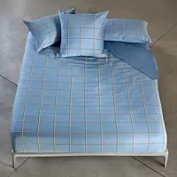 HUGO BOSS Home Satin Bettwäsche Check 200x200 cm + 2x 80x80 cm | horizon - blau