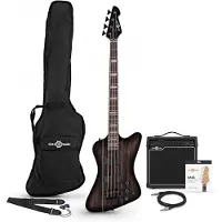 Gear4Music Harlem Z Bassgitarre + 15W Verstärker Set Trans Black