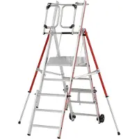 Hymer Plattformleiter - Leiterlänge 2.060 mm - höhenverstellbar - Plattform mit Geländer - mit Ablageschale - Aluleiter
