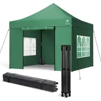 VOUNOT Verstärktes Pavillon 3x3m, Wasserdichter Faltpavillon mit 4 Seitenteilen&Sandsäcke Grün