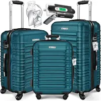 Kesser 3tlg. Hartschalenkofferset Hartschalenkoffer Reisekoffer Set Reisekofferset Trolley Koffer Inkl. Kofferwaage + Gepäckanhänger Rollkoffer Schloss 4 Rollen ABS-Hartschale Teleskopgriff M-L-XL