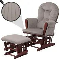 Mendler Relaxsessel HWC-C76, Schaukelstuhl Sessel Schwingstuhl mit Hocker Stoff Cord 320g/m² hellgrau Gestell dunkel
