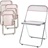 En.casa Klappstuhl 'Pornainen' 4er Set Stahlgestell Rosa, transparent