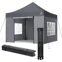 VOUNOT Verstärktes Pavillon 3x3m, Wasserdichter Faltpavillon mit 4 Seitenteilen&Sandsäcke Grau