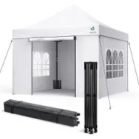 VOUNOT Verstärktes Pavillon 3x3m, Wasserdichter Faltpavillon mit 4 Seitenteilen&Sandsäcke Weiß