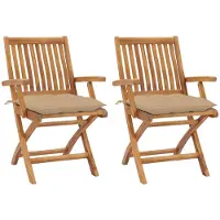 vidaXL "2024"Modernen Gartenstühle 2er-set mit Beige Kissen Massivholz Teak Gartenstühle Design209361