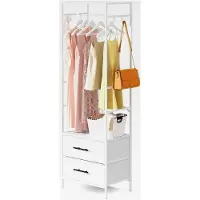 Markenlos Offener Kleiderschrank mit Kleiderstange und Schubladen für das Schlafzimmer, 2 weiße Stoffschubladen, 4 Seitenhaken und Metallrahmen, 30D x 50B x 172H cm