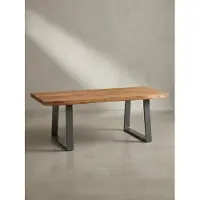 KADIMA DESIGN Couchtisch 120x60x46 cm Akazie Massivholz / Metall Baumkante, Design Wohnzimmertisch Rechteckig, Sofatisch Stubentisch Braun, Kaffeetisch mit Trapezbeinen in Chrom