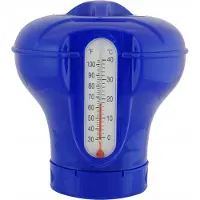 Profast Schwimmender Chlortabletten-Dosierer für Pool mit Thermometer °C/°F, 18,5 cm, Blau