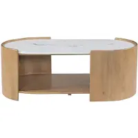 Vente-unique Couchtisch mit 1 Fach – Mangoholz und Marmor – Natur und Weiß – ISLARA
