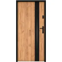 Vente-unique Eingangstür aus massivem Stahl und Edelstahl H207 x B100 cm - Rauchglas - Eichenoptik und Schwarz - Stärke 55 mm - links angeschlagen - BRAGA