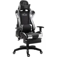 CLP Gaming Bürostuhl Turbo mit Fußablage Höhenverstellbar und drehbar schwarz/weiß Material Kunstleder (metallic)