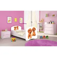 ACMA I Jugendbett Kinderbett Junior-Bett Komplett-Set mit Matratze Lattenrost Weiß 39 Welpen 180x80
