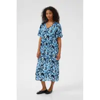 Kaffe Midikleid "Damen Kleid KAjessi", Damen, Gr. 38, N-Gr, blau (blau graphic flower), Obermaterial: 100% Viskose LENZING ECOVERO CV LenzEcov., Kleider Midikleid